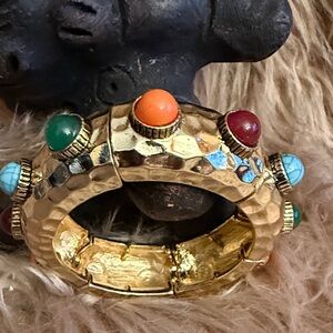 R.J. Graziano gold-tone, hammered, multi-colored faux stones stretch bracelet
